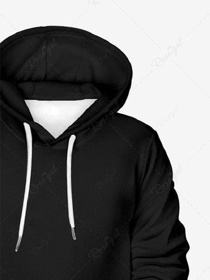 Plus Size Wings Letters Printed Pocket Drawstring Hoodie For Men