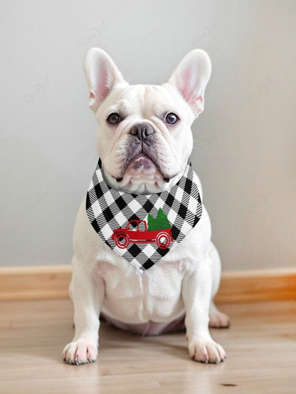 Pet's Christmas Tree Car Plaid Printed Bandana Bibs