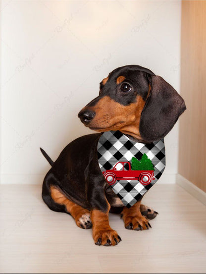 Pet's Christmas Tree Car Plaid Printed Bandana Bibs