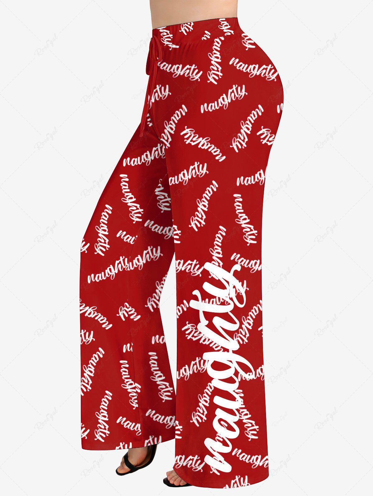 Plus Size Letters Printed Two Tone Drawstring Wide Leg Pants