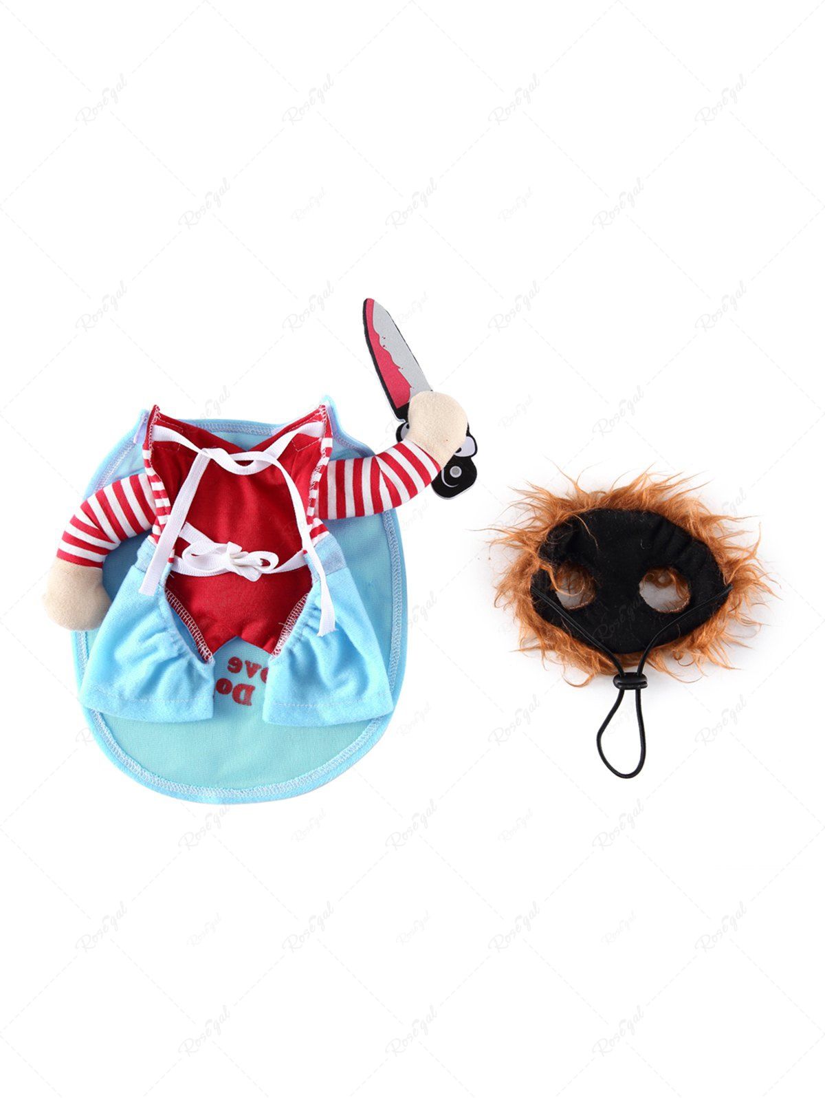 Pet's Stripe Printed Knife Killer Costume Coat With Wig