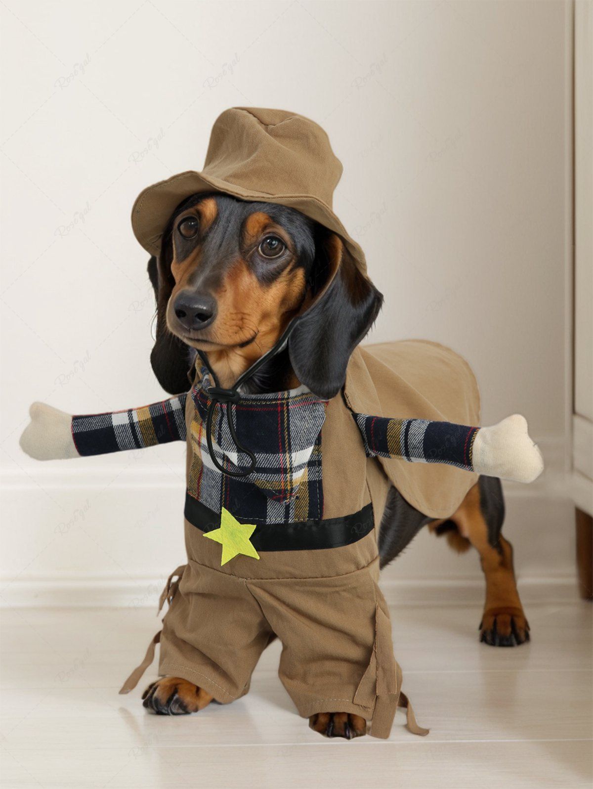 Pet's Plaid Patchowork Star Arms Cowboy Coat With Hat