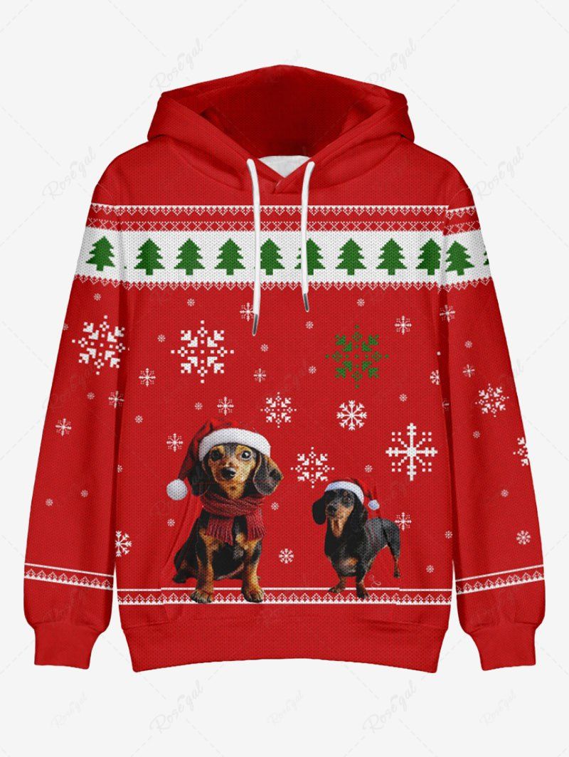 Christmas Tree Snowflake Hat Dog Striped Print Hoodie Dog And Owner Matching Outfits