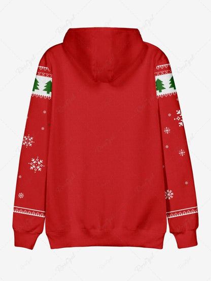 Plus Size Christmas Tree Snowflake Hat Dog Striped Printed Pocket Drawstring Pullover Long Sleeves Hoodie