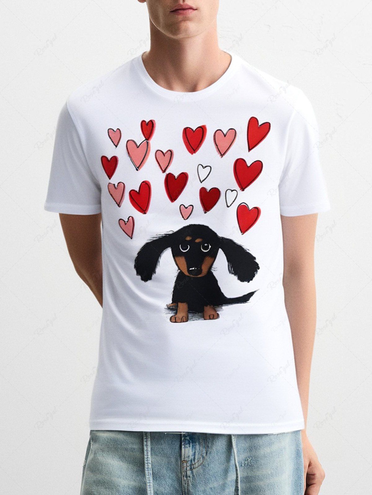 Plus Size Heart Dog Printed T-shirt For Men