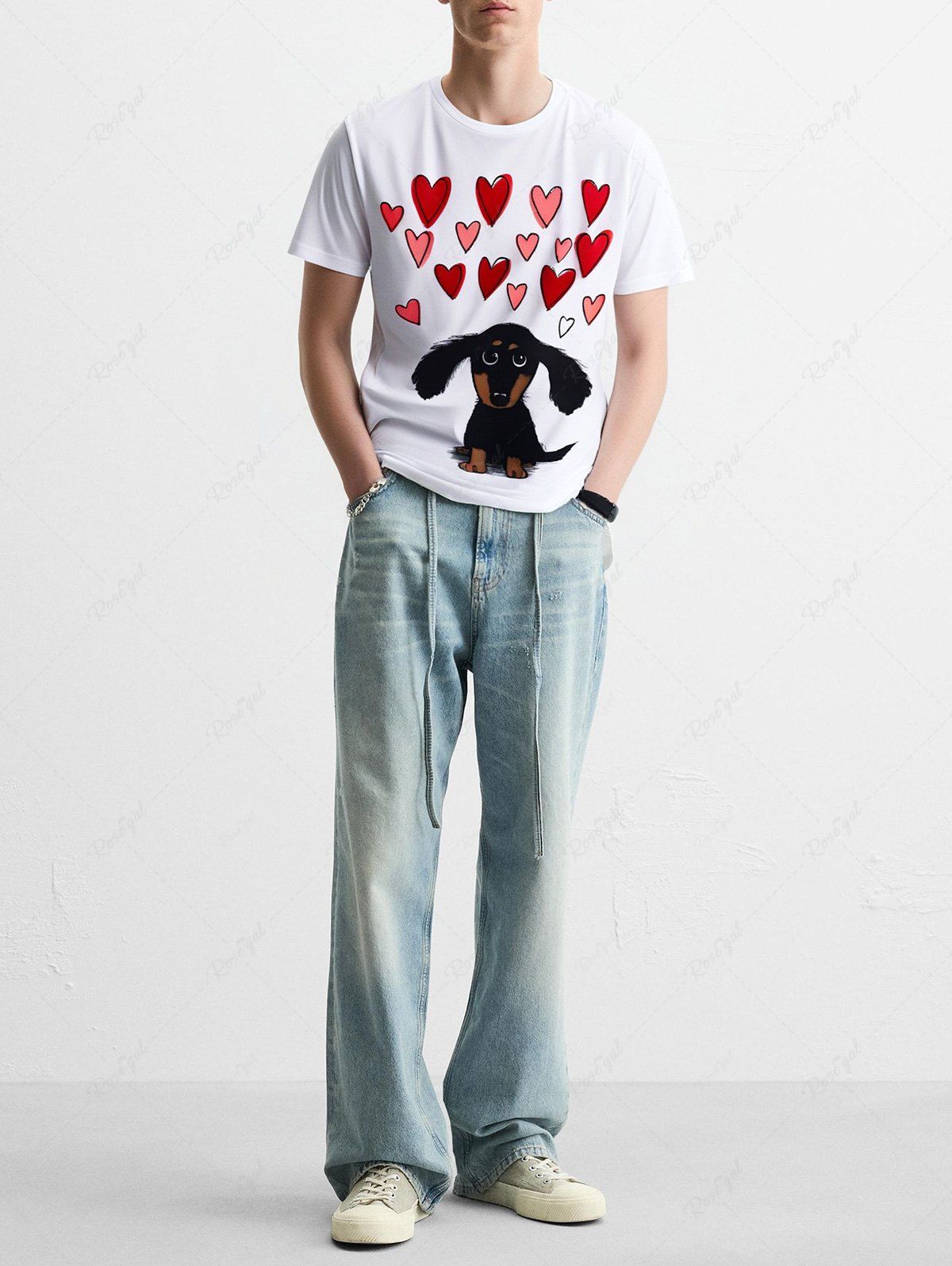 Plus Size Heart Dog Printed T-shirt For Men