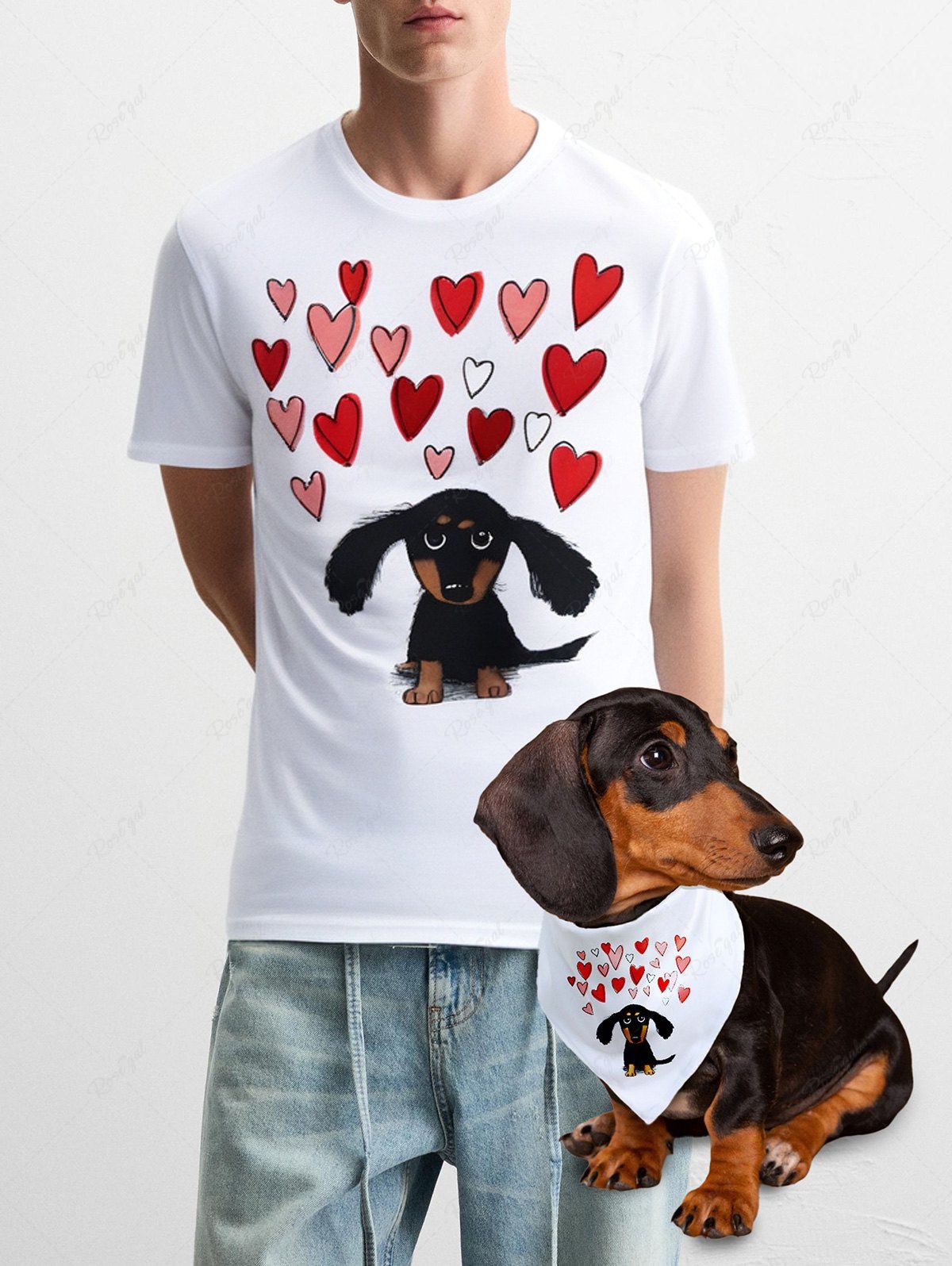 Dog Hear Print Bibs Bandana and T-shirt Dog and Owner Matching Outfit