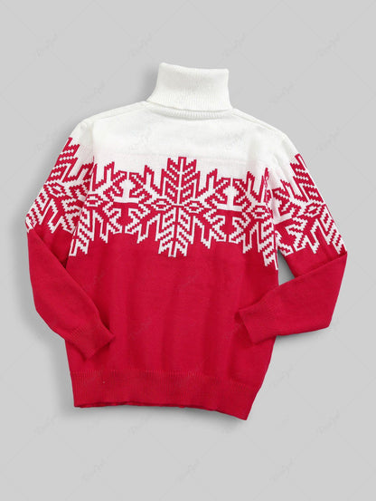 Christmas Snowflake Colorblock Printed Turtleneck Sweater For Men