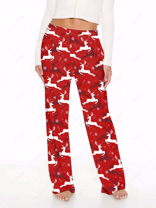 Plus Size Christmas Elk Snowflake Printed Wide Leg Pants