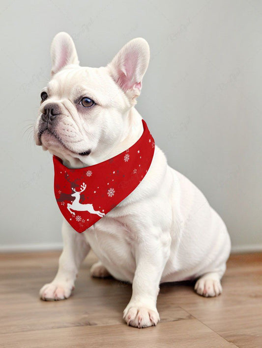 Pet's Christmas Elk Snowflake Printed Bandana Bibs