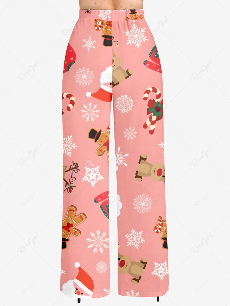 Plus Size Christmas Santa Claus Snowflake Elk Candy Gingerbread Printed Drawstring Wide Leg Pants