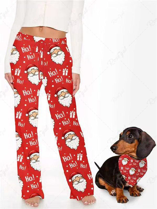 Christmas Santa Claus Gift Box Printed Bibs Bandana and Pants Dog and Owner Matching Outfits