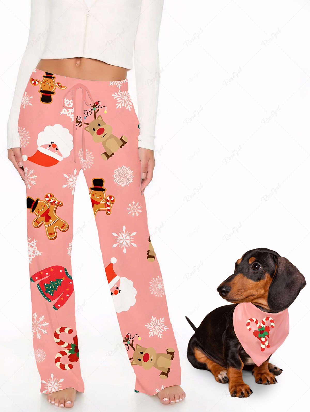 Christmas Candy Bowknot Print Bibs Bandana and Pants Dog and Owner Matching Outfits