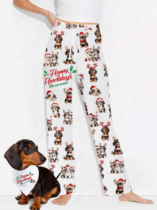 Christmas Hat Elk Hairband Print Pants Bandana Bibs Dog And Owner Matching Outfits