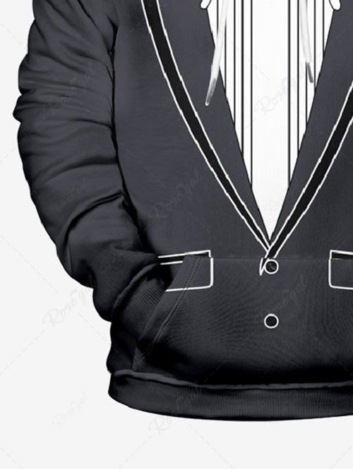 Plus Size Lapel Collar Bowknot Buttons 3D Printed Drawstring Pocket Hoodie For Men