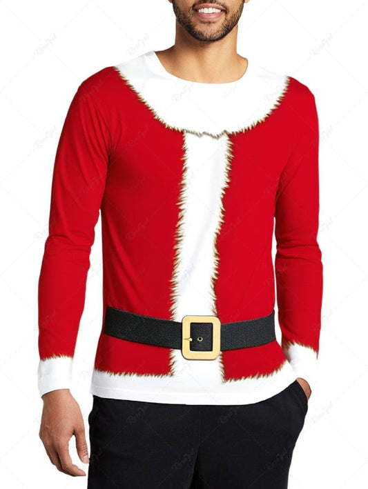 Plus Size Christmas Santa Claus Costume  Belt Fleece Trim 3D Printed T-shirt