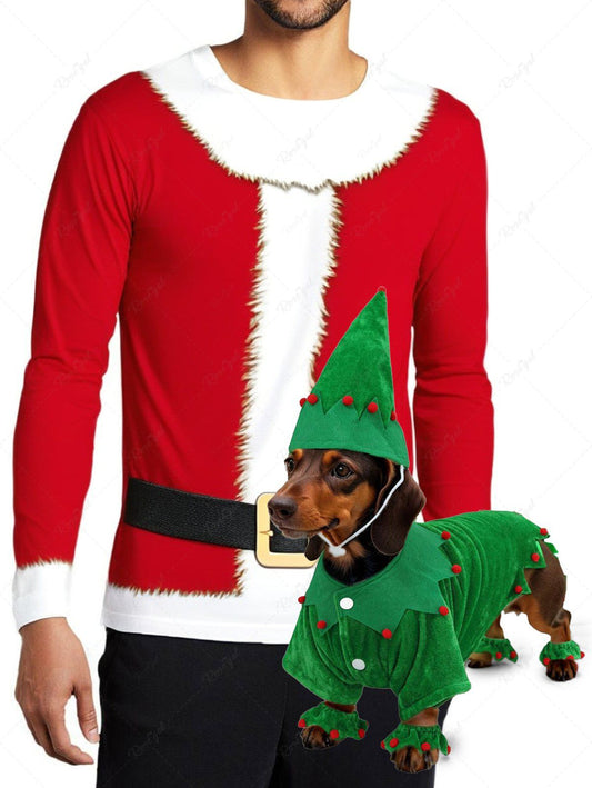 Christmas Clown Costume Coat and Santa Claus Printed T-shirt Dog and Owner Matching Outfits