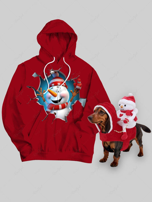 Christmas Snowman Print Hoodie Vest Dog And Owner Matching Outfits