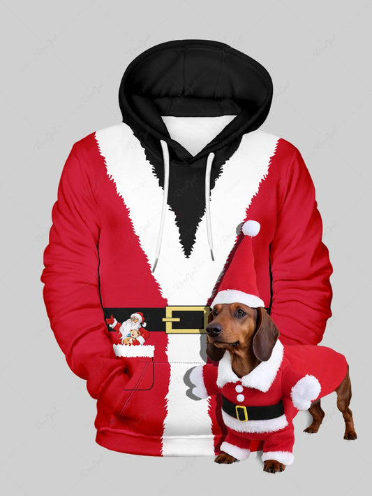 Christmas Fleece Trim Buttons Santa Claus Costume and Hoodie Dog and Owner Matching Outfits