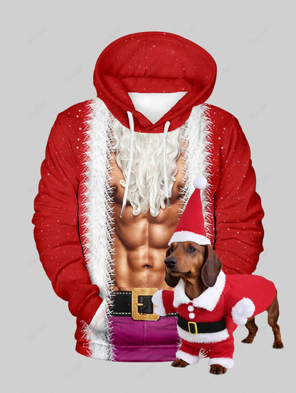 Christmas Santa Claus Costume and Beard Abdominal Muscles 3D Printed Hoodie Dog and Owner Matching Outfits