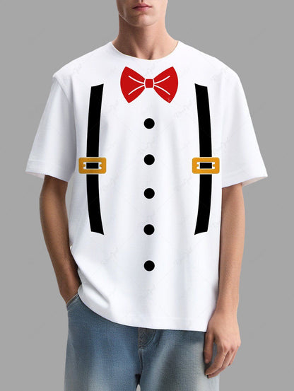 Suspender Button Bowknot Printed T-shirt For Men