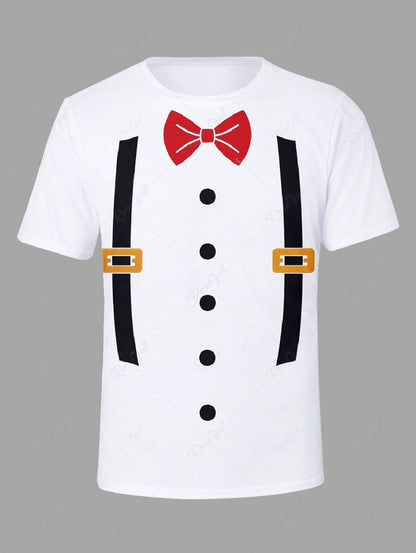 Suspender Button Bowknot Printed T-shirt For Men