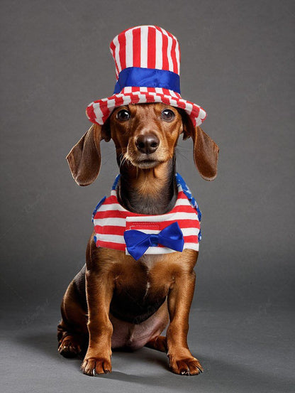 Patriotic American Flag Print Bowknot Coat With Hat and Shirt Dog and Owner Matching Outfits