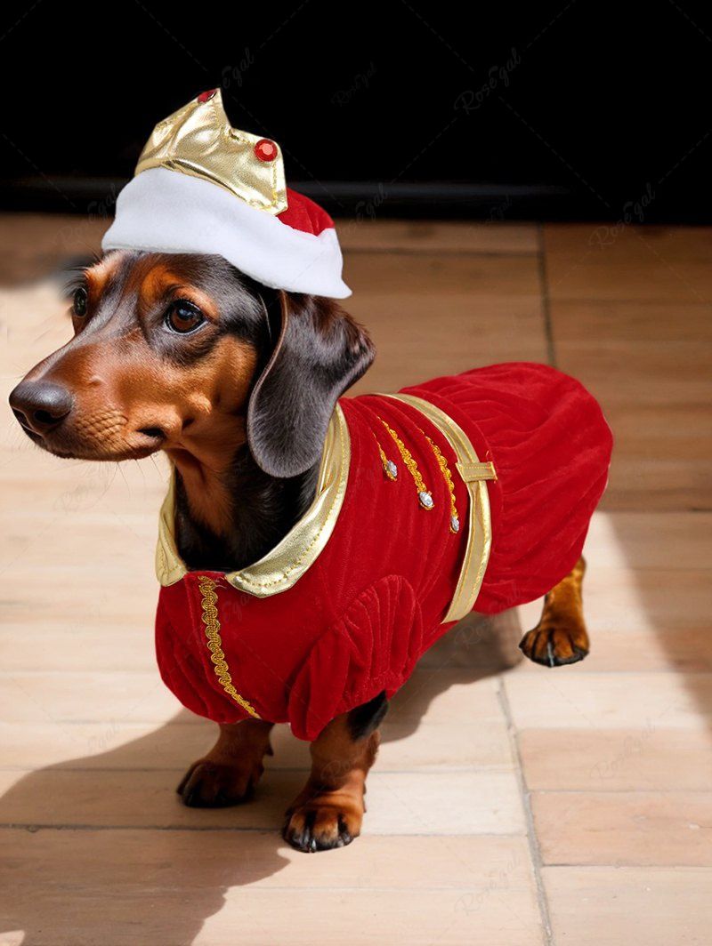 Pet's Prince Costume Velvet Coat With Crown Hat