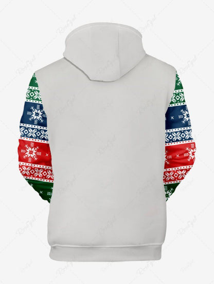 Plus Size Christmas Snowflake Colorblock Elk Dog Printed Drawstring Pocket Hoodie