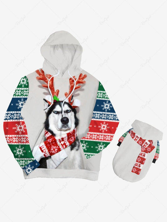 Christmas Snowflake Colorblock Scarf Printed Hoodies Dog and Owner Matching Outfits