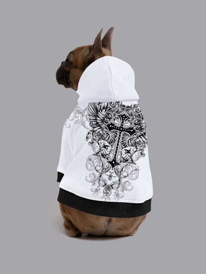 Pet's Cross Floral Pattern Printed Button Hoodie