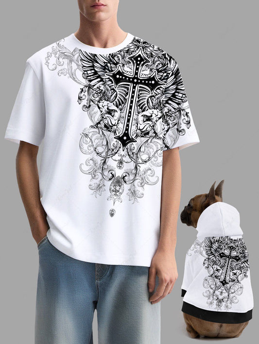 Cross Floral Pattern Print T-shirt Hoodie Dog And Owner Matching Outfits