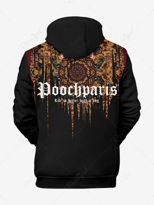 Plus Size Paisley Floral Letters Printed Drawstring Pocket Hoodie