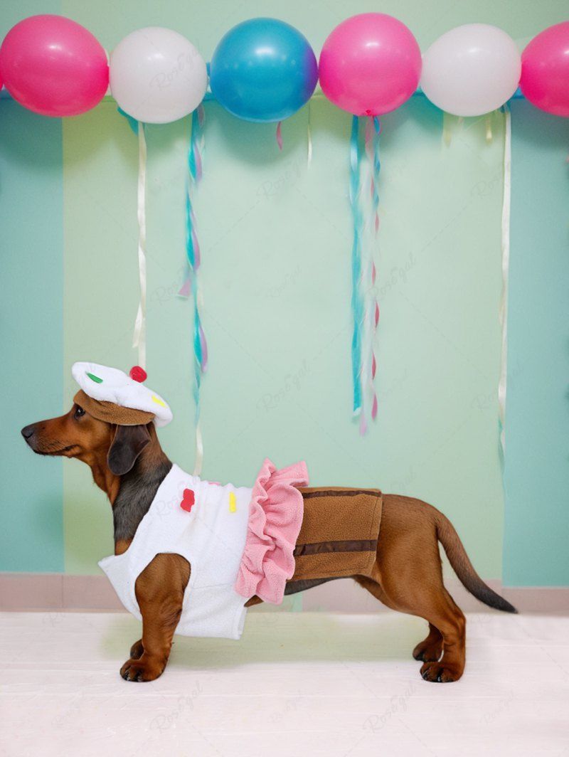 Pet's Colorful Cake Ruffles Costume Cosplay Dress With Hat