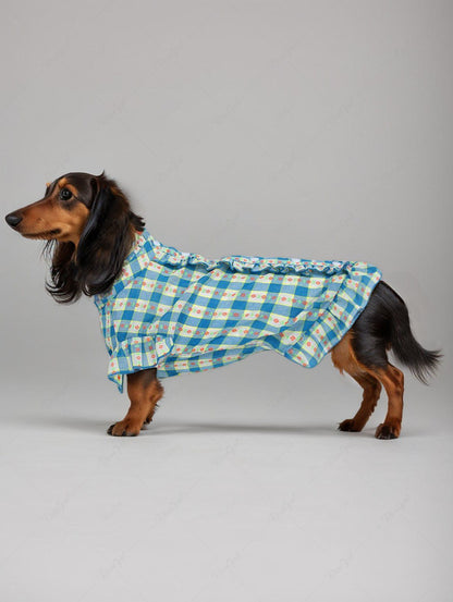 Plaid Flowers Print Ruffles Dresses Dog and Owner Matching Outfits