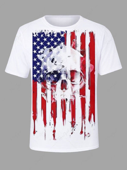 Plus Size Patriotic American Flag Skull Printed T-shirt For Men