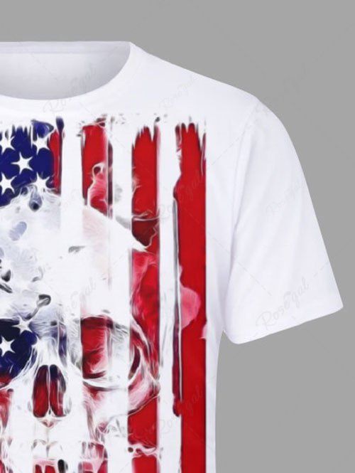 Plus Size Patriotic American Flag Skull Printed T-shirt For Men