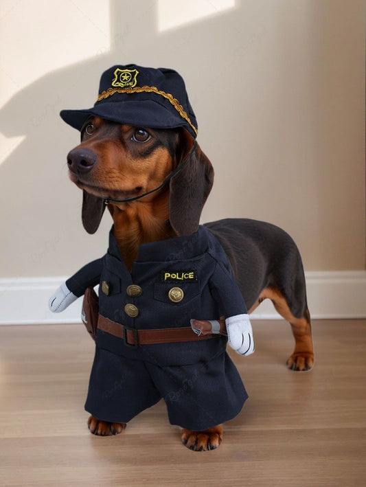 Pet's Button Buckle Belted Police Cosplay Costume with Hat