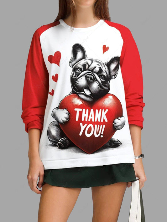 Plus Size Dog Heart Printed Raglan Sleeve Sweatshirt