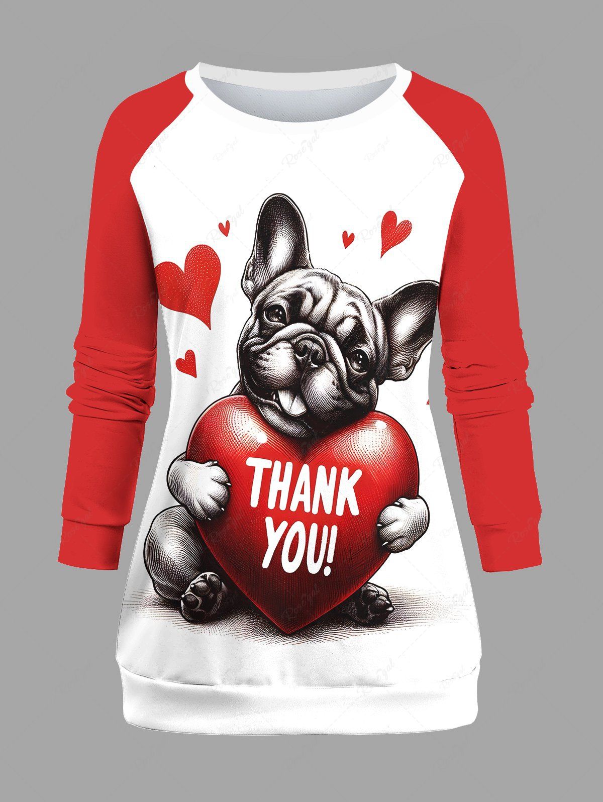 Plus Size Dog Heart Printed Raglan Sleeve Sweatshirt