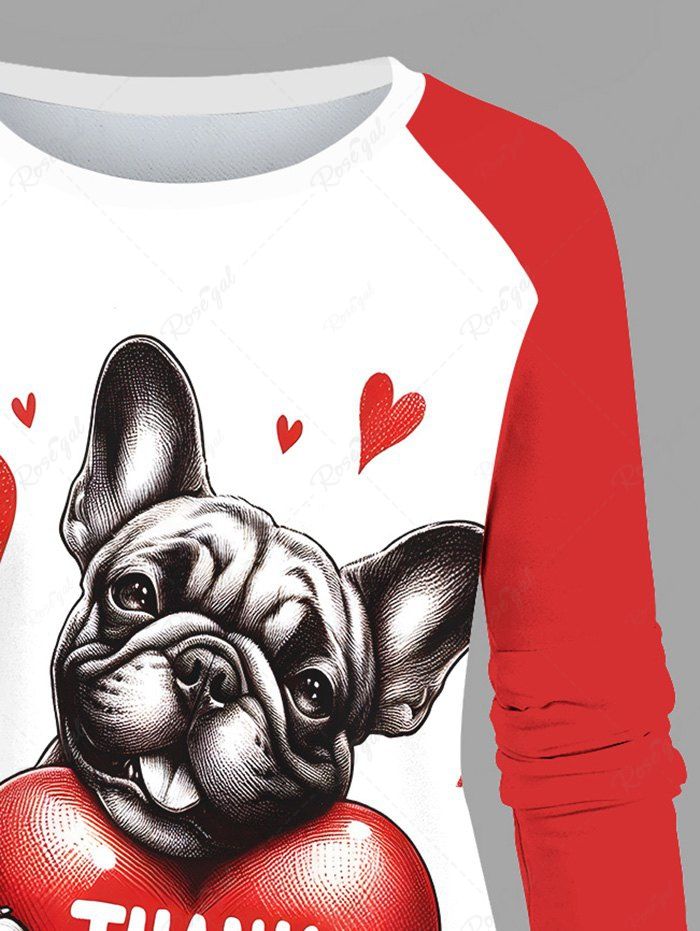 Plus Size Dog Heart Printed Raglan Sleeve Sweatshirt