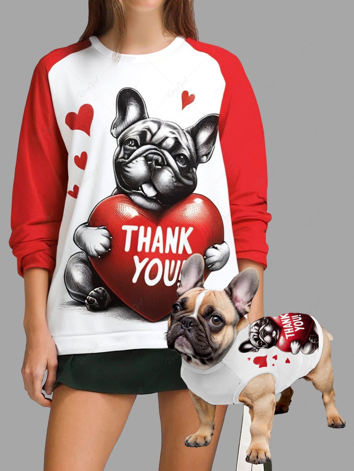 Dog Heart Printed Tank Top and Sweatshirt Dog and Owner Matching Outfits