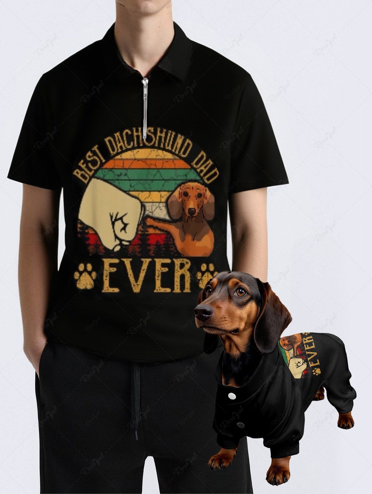 Dachshund Dog Fist Letters Printed Pajama and Polo Shirt Dog and Owner Matching Outfits