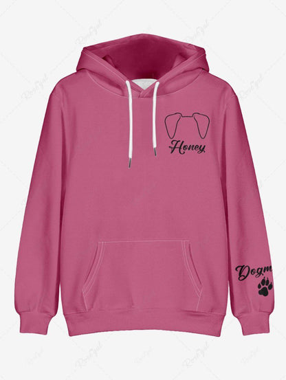 Plus Size Dog Honey Letters Printed Pocket Drawstring Pullover Long Sleeves Hoodie