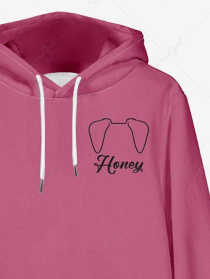 Plus Size Dog Honey Letters Printed Pocket Drawstring Pullover Long Sleeves Hoodie