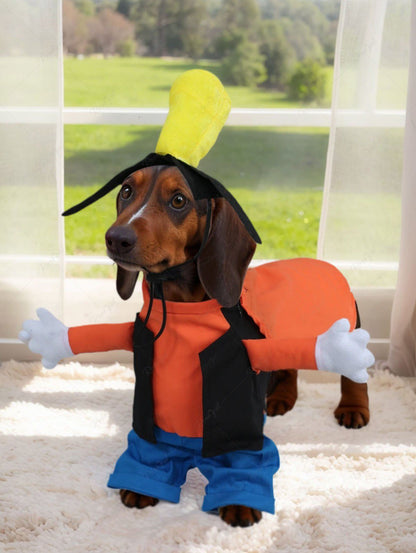 Pet's Colorblock Patchwork Dog Cosplay Costume Jacket with Toggle Drawstring Hat