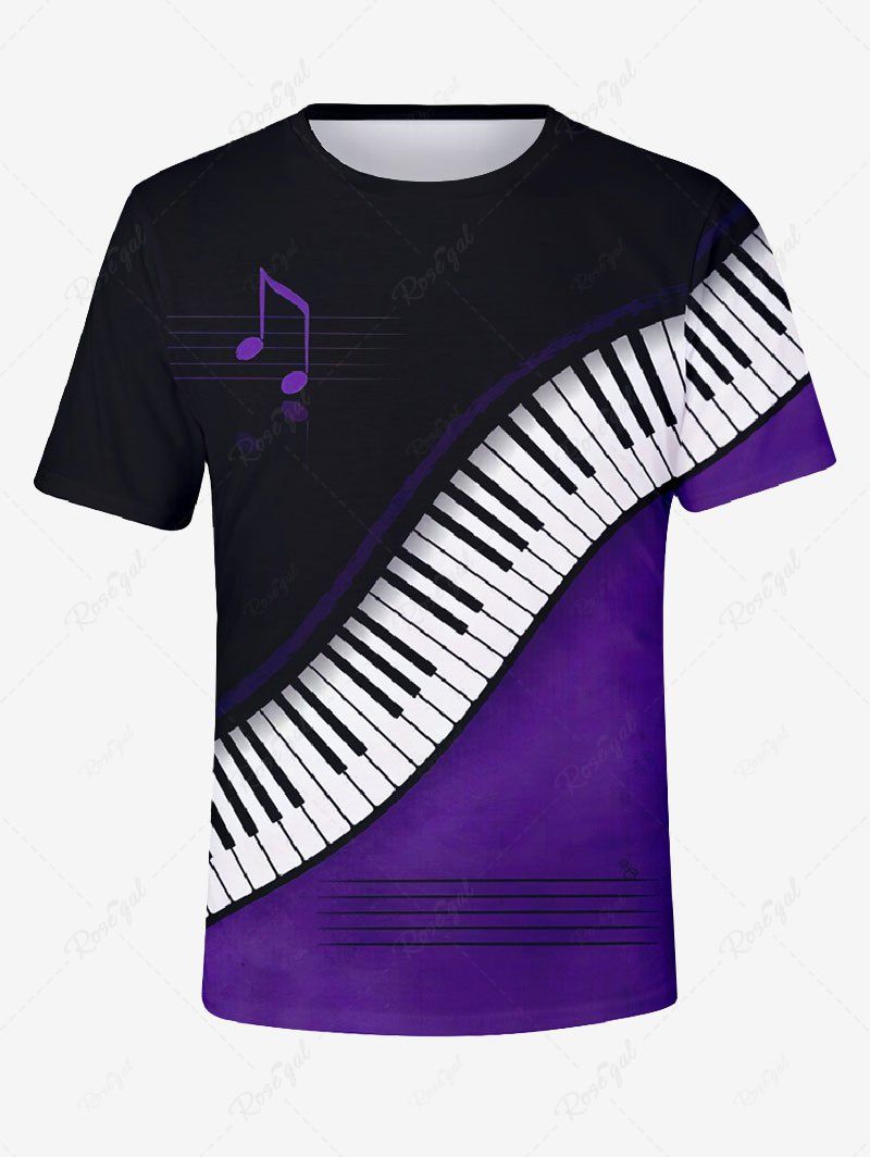 Plus Size Music Notes Piano Keys Colorblock Printed T-shirt For Men