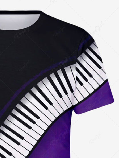 Plus Size Music Notes Piano Keys Colorblock Printed T-shirt For Men