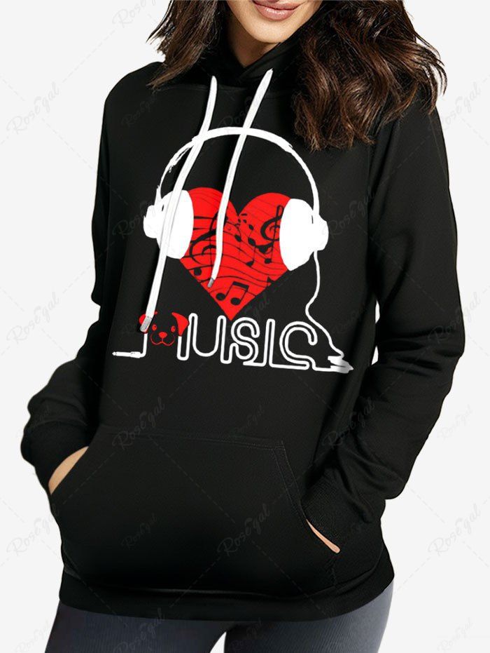 Heart Music Symbol Earphone Letters Print Hoodie Pajama Dog And Owner Matching Outfits