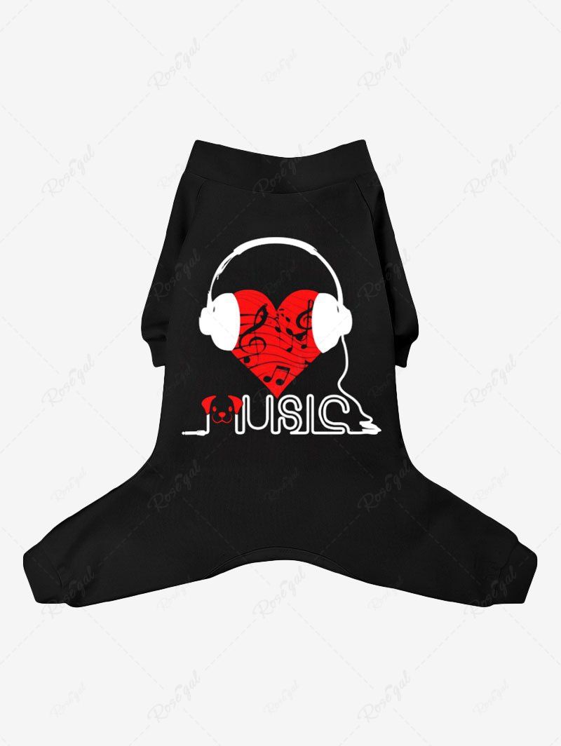 Pet's Heart Music Symbol Earphone Letters Dog Printed Button Pajama